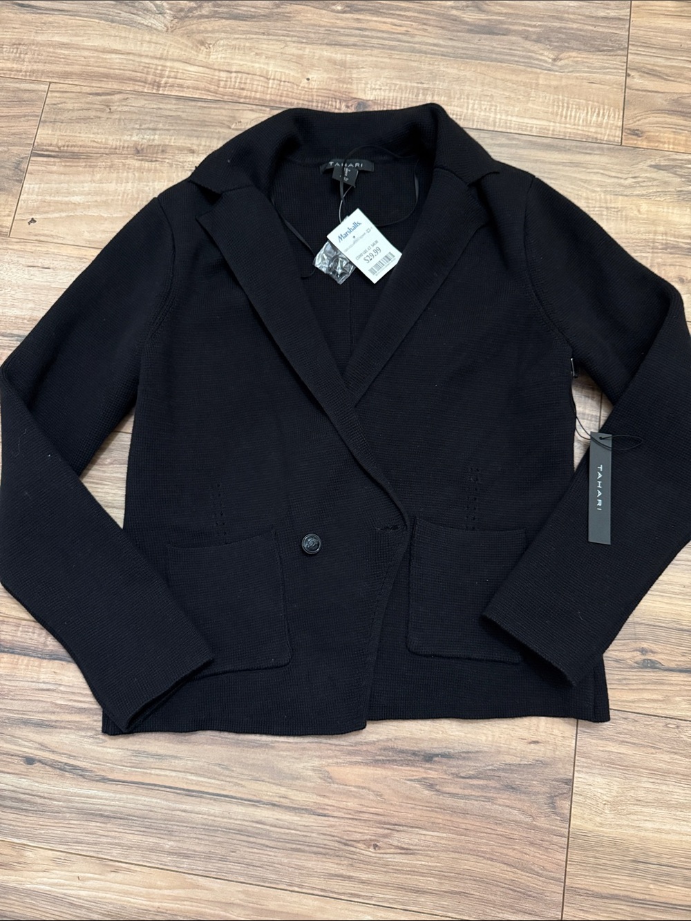 Tahari Black Knit Double Button Knit Blazer Jacket